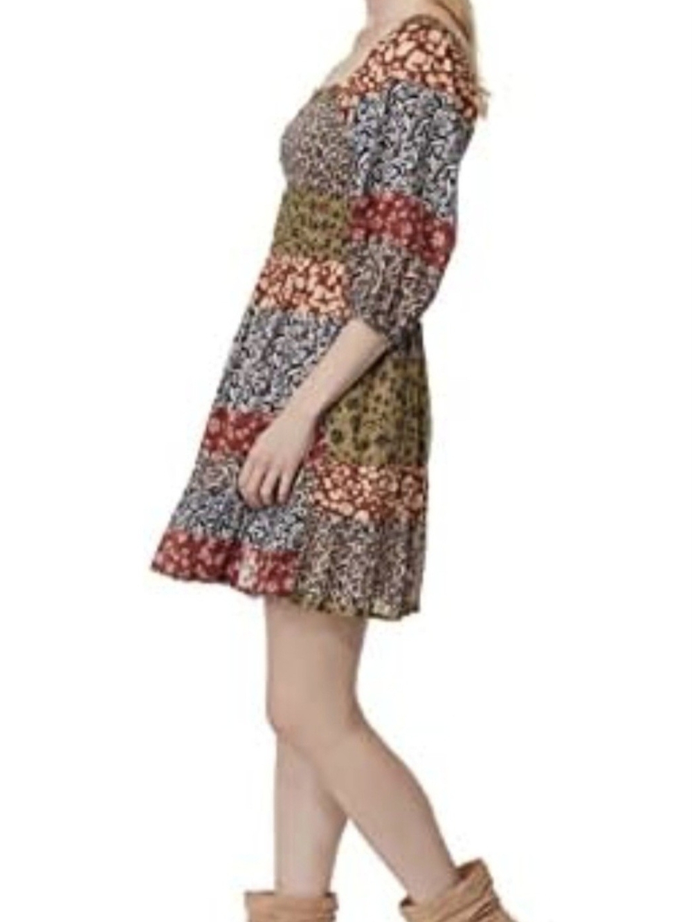 Jessica Simpson Multicolor Patchwork Off-Shoulder Mini Dress